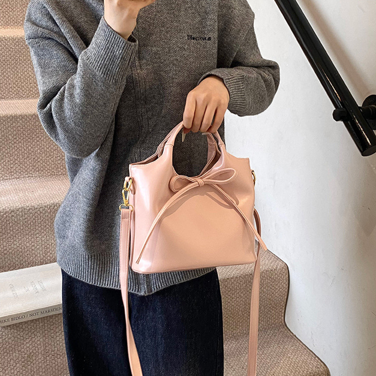 Ballet Style Handbag Bow Bucket Bag