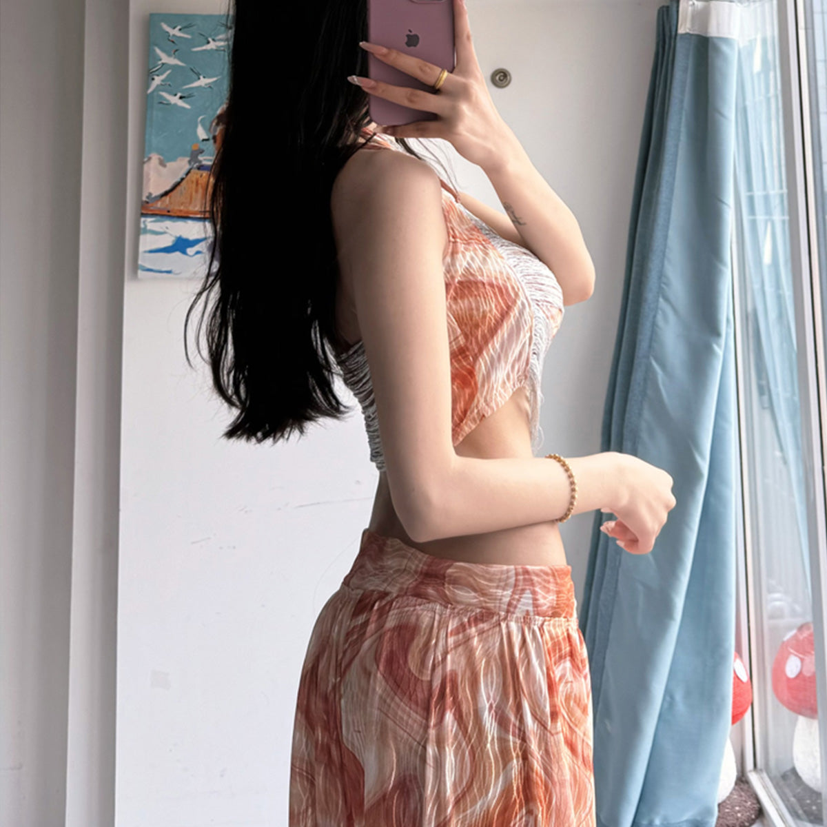 Floral Suspender Dress Four-Piece Set