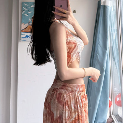 Floral Suspender Dress Four-Piece Set