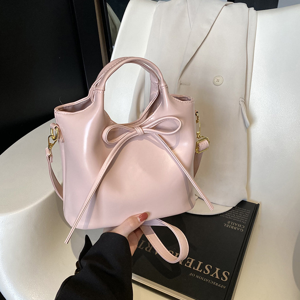 Ballet Style Handbag Bow Bucket Bag