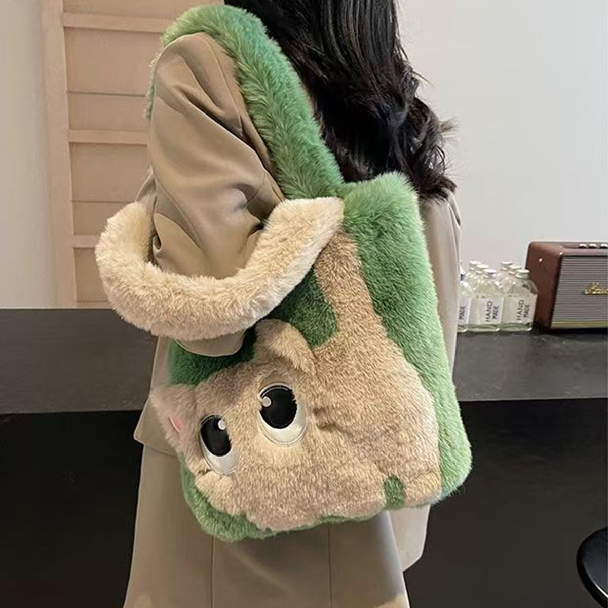 Autumn Winter Plush Bag Large Capacity Creative Cat Cartoon Bag