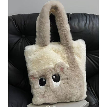 Autumn Winter Plush Bag Large Capacity Creative Cat Cartoon Bag