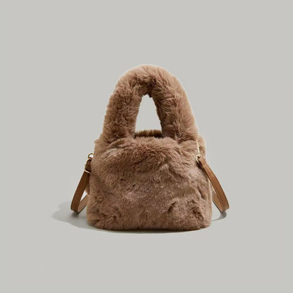 Women's Portable One-shoulder Tote Small Square Bag Big Eyes Cartoon Imitation Rabbit Plush Fashion Cute Crossbody Bag