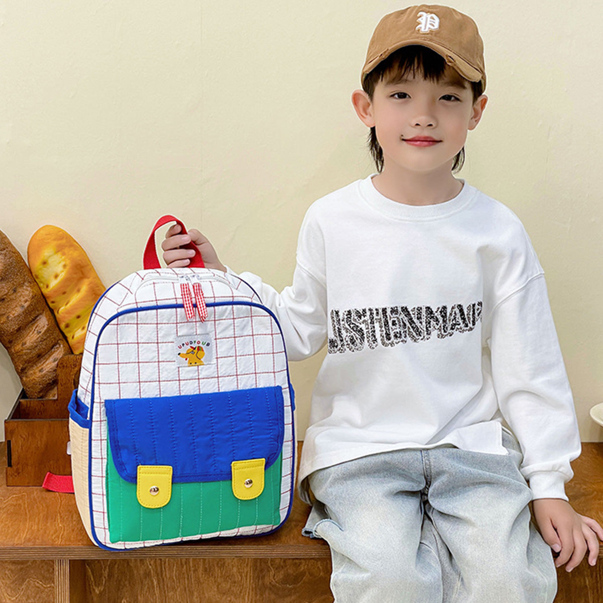 Korean Contrast Color Quilted Children's Backpack