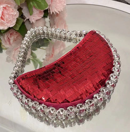 Luxury Designer Wedding Party Women Handbag Crystal Shiny Rhinestone Purse Shoulder Bag Water-Drop Satin Evening Clutch Bag