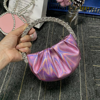Water Diamond Hand Bag Wrinkled Mini Cloud Small Round Bag Women's Crossbody Bag