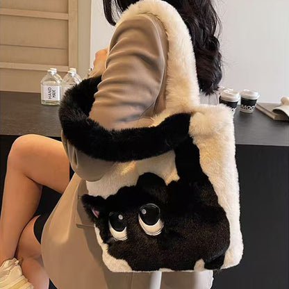 Autumn Winter Plush Bag Large Capacity Creative Cat Cartoon Bag