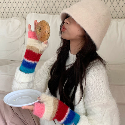 Casual Rainbow Striped Warm Gloves
