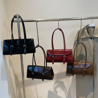 Wax Leather Shoulder  Underarm Bag Hand Baguette Bag
