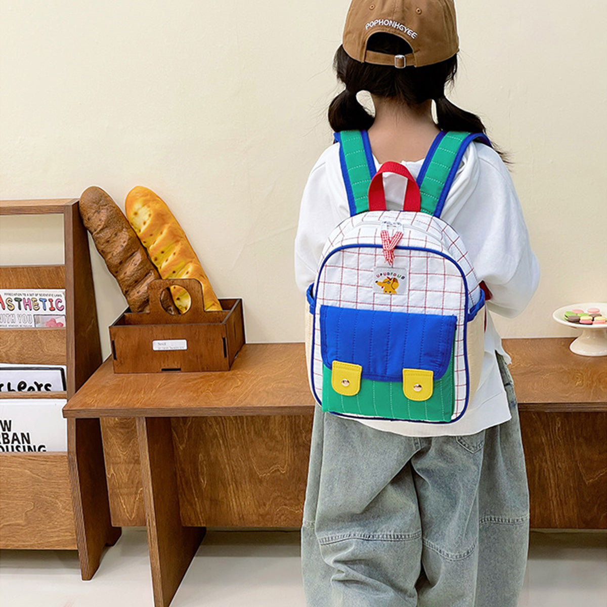 Korean Contrast Color Quilted Children's Backpack
