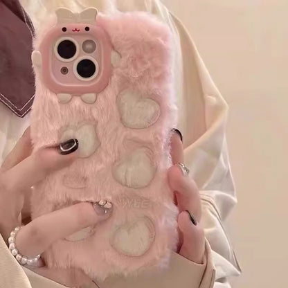 Plush Embroidered Heart iPhone Mobile Phone Case