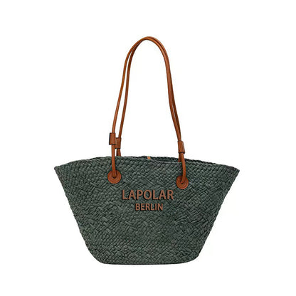 Women's Trendy Grass Woven Handbag Embroidered Vegetable Basket Woven Beach Bag