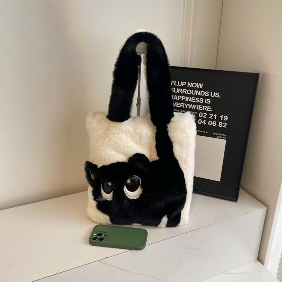 Autumn Winter Plush Bag Large Capacity Creative Cat Cartoon Bag