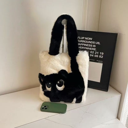 Autumn Winter Plush Bag Large Capacity Creative Cat Cartoon Bag